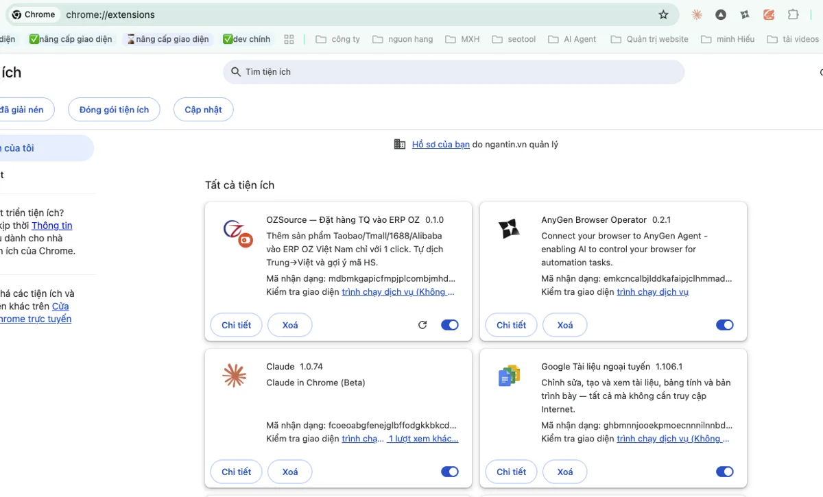 OZSource đã cài trong chrome://extensions