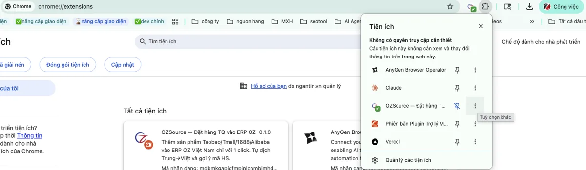 Ghim icon OZSource lên thanh công cụ Chrome